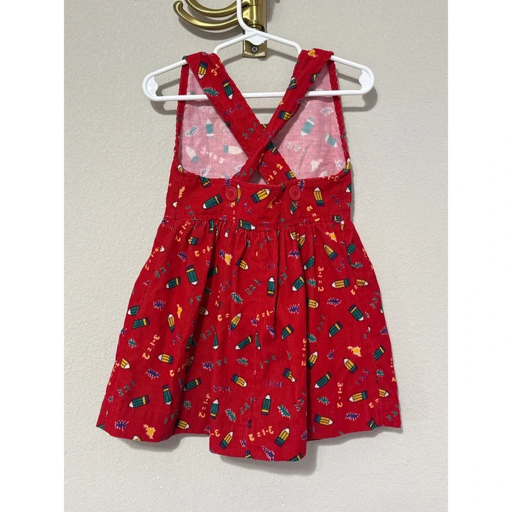 Carter's Corduroy Jumper Dress Kids 3T Red Vintage School Pencil Math Print